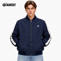 Veste de baseball vintage décontractée bleu marine pour homme avec logo personnalisé, broderie sur mesure, col côtelé rayé, OEM ODM