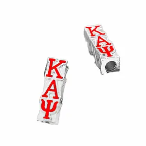 Fashionable Designer Dainty Silver Plated Bracelet Making Accessory Red Enameled Kappa Alpha Psi Cuboid Letter Charms