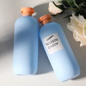 500ml Light Blue Custom Body Milk Lotion Pump HDPE Plastic Cosmetic Soft Touch Feeling Shampoo Squeeze Bottle With Lotion Pump
