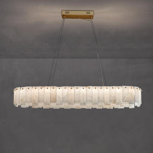 Lámpara colgante de mármol de latón minimalista moderna nórdica, candelabro de alabastro de círculo redondo para Hotel - Product Image 5