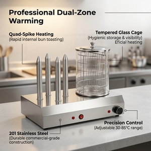 <b>Electric</b> Hot Dog <b>Steamer</b> and Bun Warmer Stainless Steel Commercial Sausage Steaming Machine with Glass Cylinder - Product Image 1