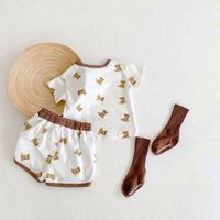 Ensemble court en coton personnalisé pour bébé, imprimé ours, respirant, vêtements pour enfants, tenues, pyjamas d'été pour tout-petits
