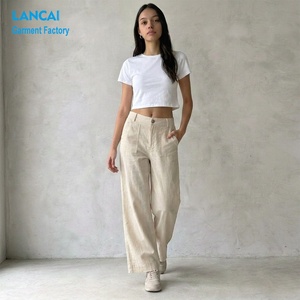 Produttore di <span class=keywords><strong>Pantaloni</strong></span> <span class=keywords><strong>in</strong></span> <span class=keywords><strong>Misto</strong></span> <span class=keywords><strong>Lino</strong></span> Personalizzati OEM ODM <span class=keywords><strong>Pantaloni</strong></span> Casual a Vita Alta e Gamba Larga <span class=keywords><strong>Pantaloni</strong></span> da Ufficio per Donne - Product Image 2