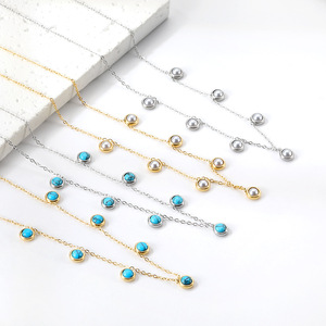 Collar de Perlas Redondas Estilo Europeo Americano con Turquesa, Cadena de Oro y Plata, Joyería de Moda para Mujer, Cadena para Clavícula, Accesorio para Fiesta - Product Image 1