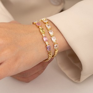 Sweet Sugar Cube <b>Bracelet</b> Gold Colored Zircon Gemstone Claw Setting Party Jewelry - Product Image 1