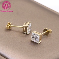 Boucles d'oreilles fantaisie en moissanite 1 carat, véritable or jaune 14 carats / or blanc / or rose, fermoir à vis, coupe princesse, boucles d'oreilles en moissanite
