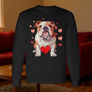T-shirt a maniche lunghe per amanti dei cani, modello English Bulldog Valentine Heart - Product Image 3