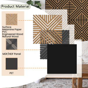 Panneau acoustique en bois géométrique 3D breveté 60x60cm finition chêne avec rainures pour décoration murale insonorisante Panneau mural acoustique en bois - Product Image 4
