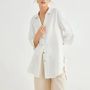 Women's Cotton Spandex Blouse Long Sleeve Button Down Blue Stripe Casual Work Shirt for Women