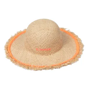 OEM custom wholesale Sun 3D Embroidery Logo straw summer Hat for beach large Brim raffi Straw Hats