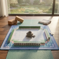 Tapis de table de Blackjack américain moderne pliable de luxe en néoprène 31,5*31,5 pouces (80*80 cm) bleu avec feuilles de palmier en bambou et base antidérapante en caoutchouc
