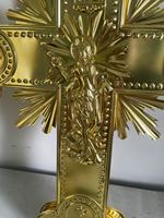 Croix de Procession Orthodoxe Orientale HT, Plaqué Or, Gravée Double Face, en Alliage de Zinc, Croix Religieuse, Anges et Douze Apôtres, 75cm