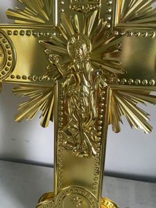 Cruz Procesional Ortodoxa Oriental HT, Chapada en Oro, Grabada por Ambos Lados, Aleación de Zinc, Cruz Religiosa con Ángeles y <span class=keywords><strong>Doce</strong></span> Apóstoles, 75 cm - Product Image 4
