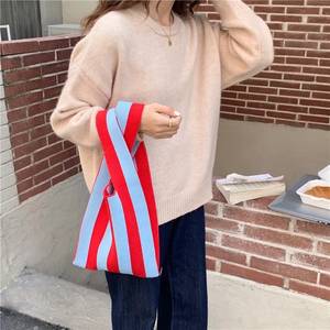 Vente en gros <span class=keywords><strong>Sac</strong></span> shopping tricoté grand sur mesure haute qualité – Tote décontracté rayé pas cher - Product Image 1