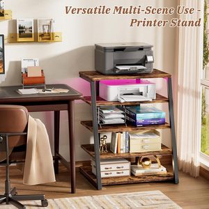 Meuble TV 5 niveaux en bois pour salon avec multiprises, éclairage LED, étagères réglables, support audio robuste et présentoir stéréo - Product Image 2