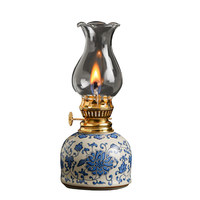 Lampe à ghee en céramique Ru bleue et blanche, veilleuse de chambre, design moderne et épuré, ornements, lampe Bouddha, lampe Lotus Entrelacé