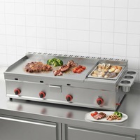 DanFuQi Friteuse à steak et rôtissoire à gaz GPL/GNL en acier inoxydable à double zone de contrôle, Équipement de cuisson commercial tout-en-un à économie d'énergie