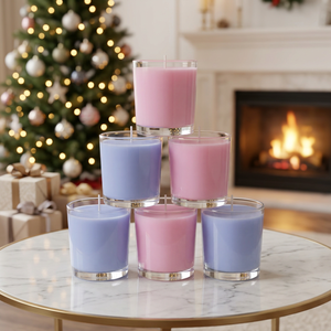 Grands porte-bougies en verre rose et bleu pour la décoration de la maison, réutilisables, résistants à la chaleur, en verre rond - Product Image 3