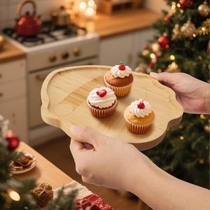 Bandeja de servir navideña con diseño de cara de Papá Noel de bambú, 25x22 cm, para mesa de fiesta - Product Image 2