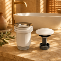 Bonde de lavabo universelle G1-1/4 en céramique blanche anti-colmatage avec système click-clack pour évacuation d'eau de lavabo