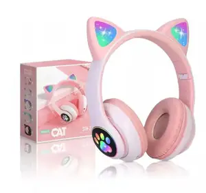 2021 LED Cat Ear cuffie BT5.0 Noise Cancelling adulti Kids girl cuffie Wireless con microfono TF Card Radio FM