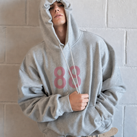 Sweat à capuche unisexe personnalisé avec logo, imprimé graphique, numéro, rose poudré, cordon plat, poche, gris chiné, épais, streetwear, OEM