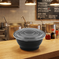 Bol à nouilles jetable personnalisé, double compartiment, rond, noir, en plastique, compatible micro-ondes, avec couvercle