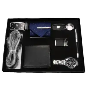 Mature Business Men's PU leather Watch Wallet Set Verified Sorts of Handmade Gift Box in Black Cloth Set for Gift