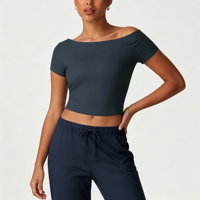Haut d'entraînement sexy et moulant pour femme, dos ouvert, extensible, à manches courtes, pour yoga et fitness