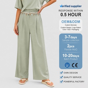 Pantalones de Traje de Pierna Ancha <span class=keywords><strong>Verde</strong></span> Salvia para Mujer, de Cintura Alta con Lentejuelas, Plisados y Drapeados, Pantalón de Oficina, <span class=keywords><strong>Pantalon</strong></span> Tailleur Femme - Product Image 4