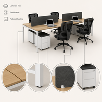 Système de bureau modulaire pour 4 personnes, poste de travail en équipe