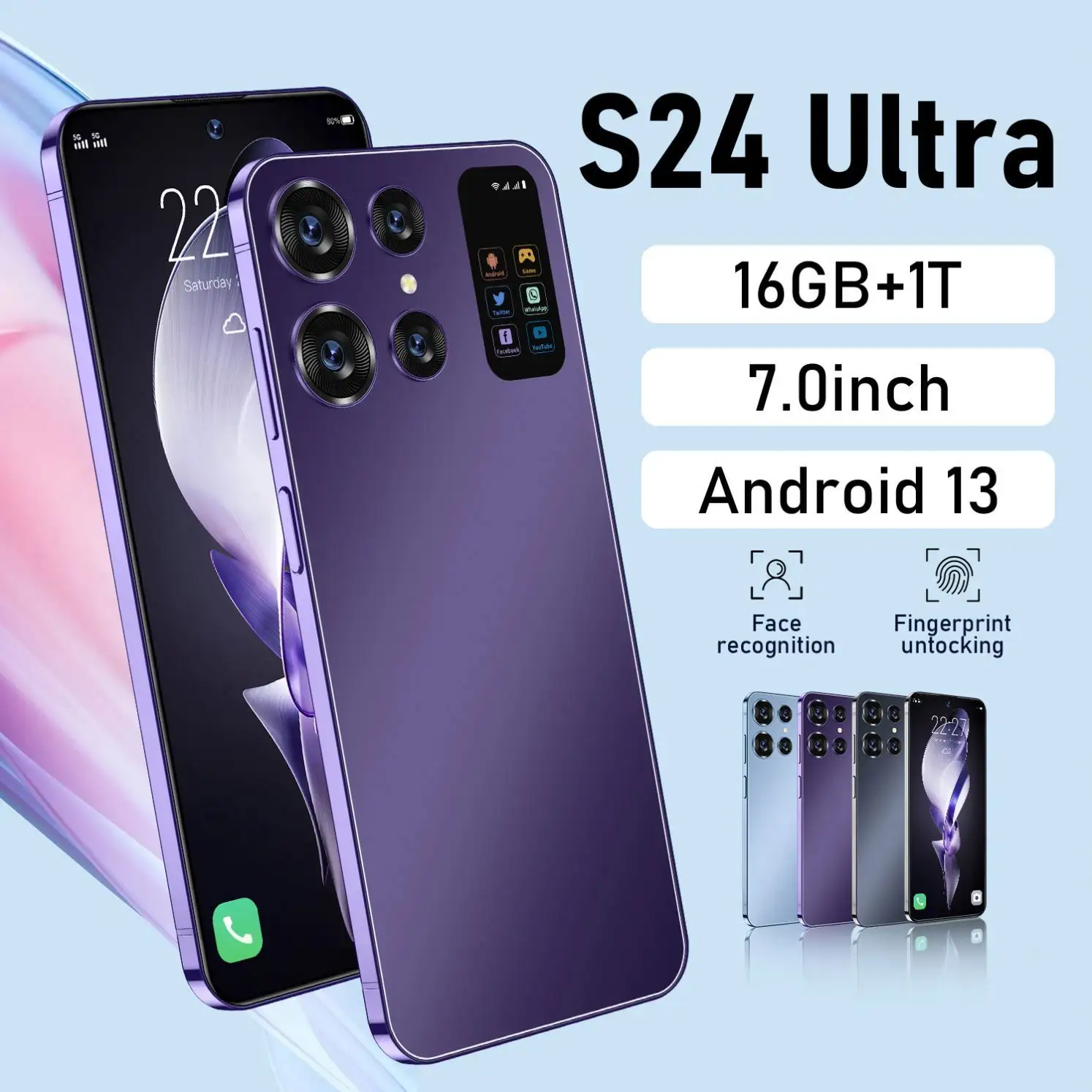 S24+ Ultra S24 Big Screen 7.3 inch 16G 1T original face unlock smart mobile cell phone Android 12 unlock mobile phone
