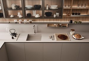 Mueble de Cocina Moderno con Puertas de Vidrio y Paneles de MDF en Estilo Madera Sólida para una Fácil Limpieza y Uso Duradero - Product Image 5