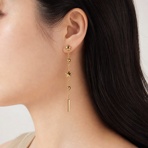 ต่างหูทรงหยดน้ำ สแตนเลสสตีล ชุบทอง 14K แบบสุญญากาศ ต่างหูห้อยโซ่ยาว สีทองและสีเงิน - Product Image 5