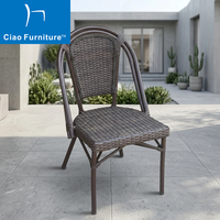 Chaise de salle à manger en rotin PE empilable de style français pour restaurant, bistrot, terrasse, extérieur, couleur marron