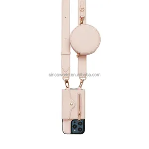 fashion leather phone case strap holder cross body with pocket for iPhone 15 series