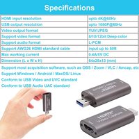 Oferta: Tarjeta Capturadora de Video HDMI a USB 1080P para Transmisión en Vivo, Grabación, Cámara Réflex Digital, Videocámara, Cámara de Acción Negra, Transmisión en Vivo