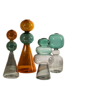 Vaso da Tavolo Idroponico Trasparente a Doppio Strato in Vetro Colorato Semplice e Creativo con Design Costiero <span class=keywords><strong>per</strong></span> Arredamento Casa - Product Image 1