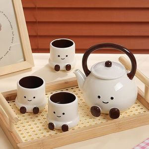 Cute Smile Face Ceramic Tea <b>Set</b> Cartoon Tea <b>Cup</b> <b>Set</b> with Pot Tea Gift <b>Set</b> for Birthday - Product Image 3