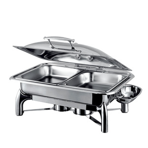 Scaldavivande Rettangolare in Acciaio Inox, Attrezzatura per Catering, Doppio Contenitore con Coperchio Ribaltabile, Riscaldamento ad Alcool - Product Image 6