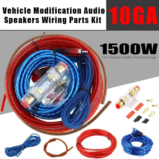1500W Car Audio Speaker Wiring Kit, 10GA Subwoofer Cable with 60A Fuse Holder, 10GA Installation Wire for Car Audio Modification