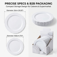 Assiettes de fête en plastique PS robustes, bord doré rétro, 10,25 et 7,5 pouces, jetables, pour salades, desserts, dîners, mariages et traiteurs