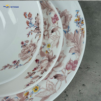 Service de table 18 pièces en verre opale à motif floral vintage et à carreaux, assiettes et bols décoratifs en porcelaine pour usage domestique quotidien, fourniture d'usine
