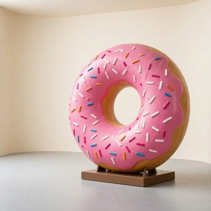 Rosa Fiberglas-Donut-Statue mit Streuseln und Sockel für Bäckerei, Café und Dessertladen-Dekoration - Product Image 1