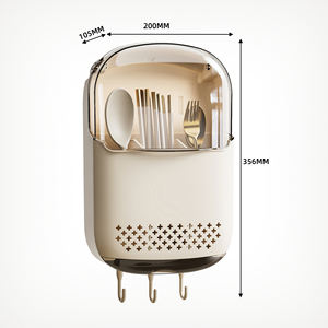 벽걸이 3 칸 플라스틱 대용량 젓가락 숟가락 보관 홀더 주방 용품 보관 케이지 배수 트레이 - Product Image 2