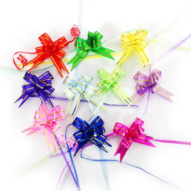 Wholesale Small plastic ribbon bow gift wrapping colors pull bow for Christmas decoration gift packing