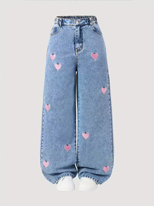 <span class=keywords><strong>Pantaloni</strong></span> Larghi in Denim per Bambine Primavera-Autunno, Nuovi <span class=keywords><strong>Pantaloni</strong></span> Casual a Gamba Dritta per Bambini - Product Image 1