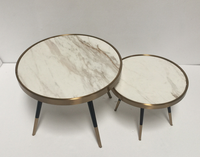 Table basse ronde en marbre naturel, offre spéciale, 1 pièce, forme circulaire, avec Structure en acier inoxydable, couleur or