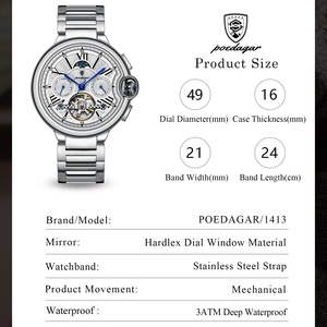 POEDAGAR Luxury Male <b>Watch</b> Tourbillon Date Week Stainless Steel Men <b>Watch</b> Waterproof Automatic Mechanical Men's <b>Watches</b> - Product Image 6