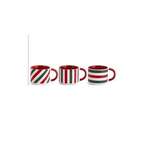 Tazze da Tè Holly 200ml, Set da 3 Pezzi con Design a Righe, Stoviglie per le Festività - Product Image 1